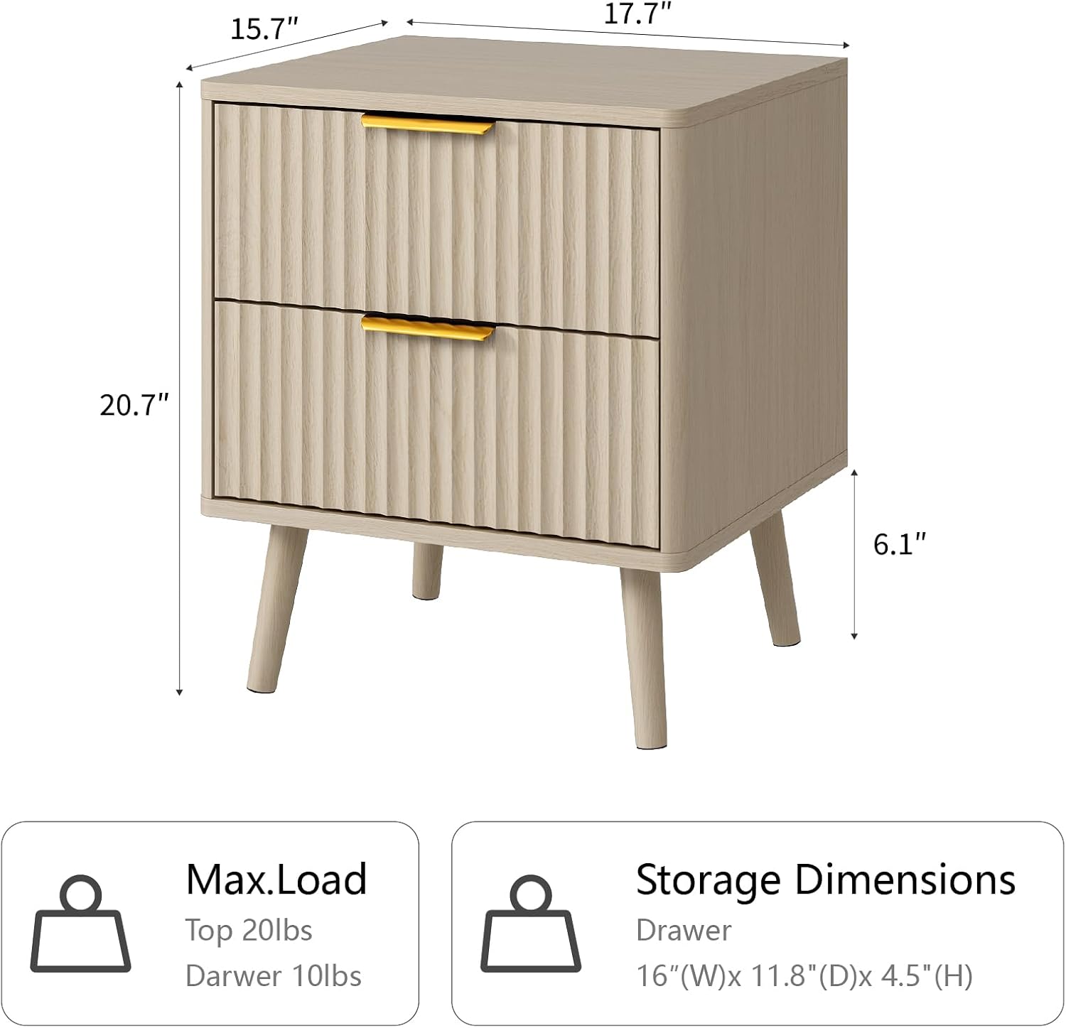 CARPETNAL Fluted Dresser and Nightstand Sets for Bedroom, 3 Pcs Bedroom Set, 6-Drawer Dresser & 2-Drawer Nightstand Set of 2, Modern Wood Chest of Drawers for Living Room, Entryway, Beige