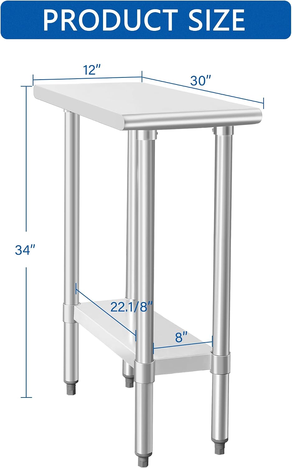 HARDURA Stainless Steel Work Table Commercial 30×12 Inches Kitchen Prep Table and Heavy Duty Commercial Workbench NSF 430 with Undershelf and Galvanized Legs