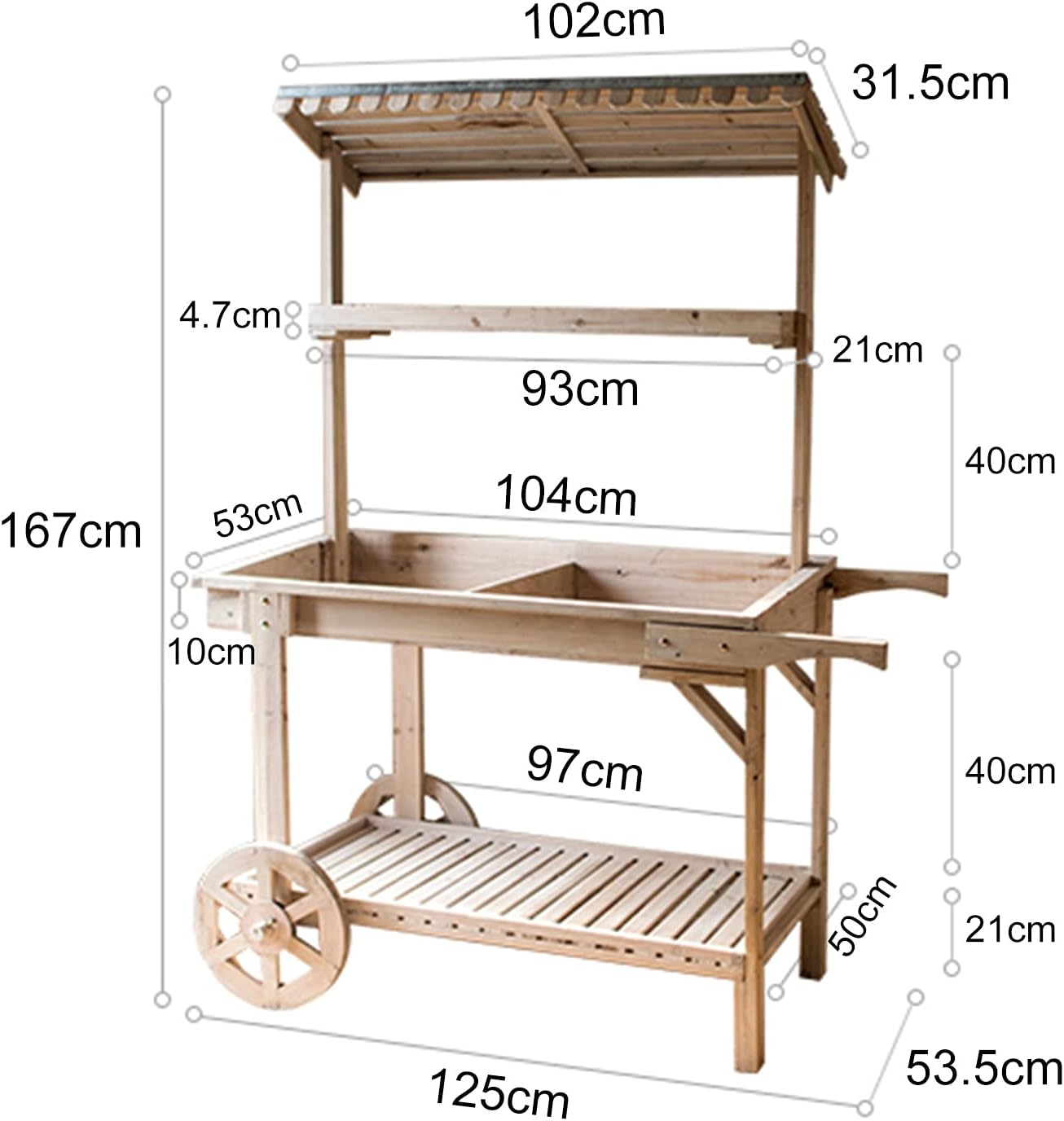 Outdoor Wooden Garden Potting Bench Decorate Plant Gardening Workstation Open Shelf for Flower Shop, Courtyard, Coffee Shop