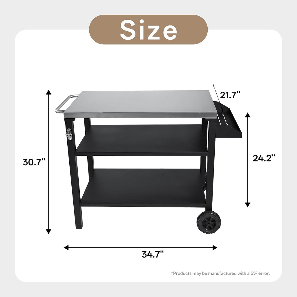 CubisVeta Stainless Steel Kitchen Workstation with Shelf & Wheels, Multipurpose Prep Table for Outdoor Cooking, BBQ, Patio & Indoor Kitchen, Heavy-Duty & Easy to Clean (34.7+Storage Basket)