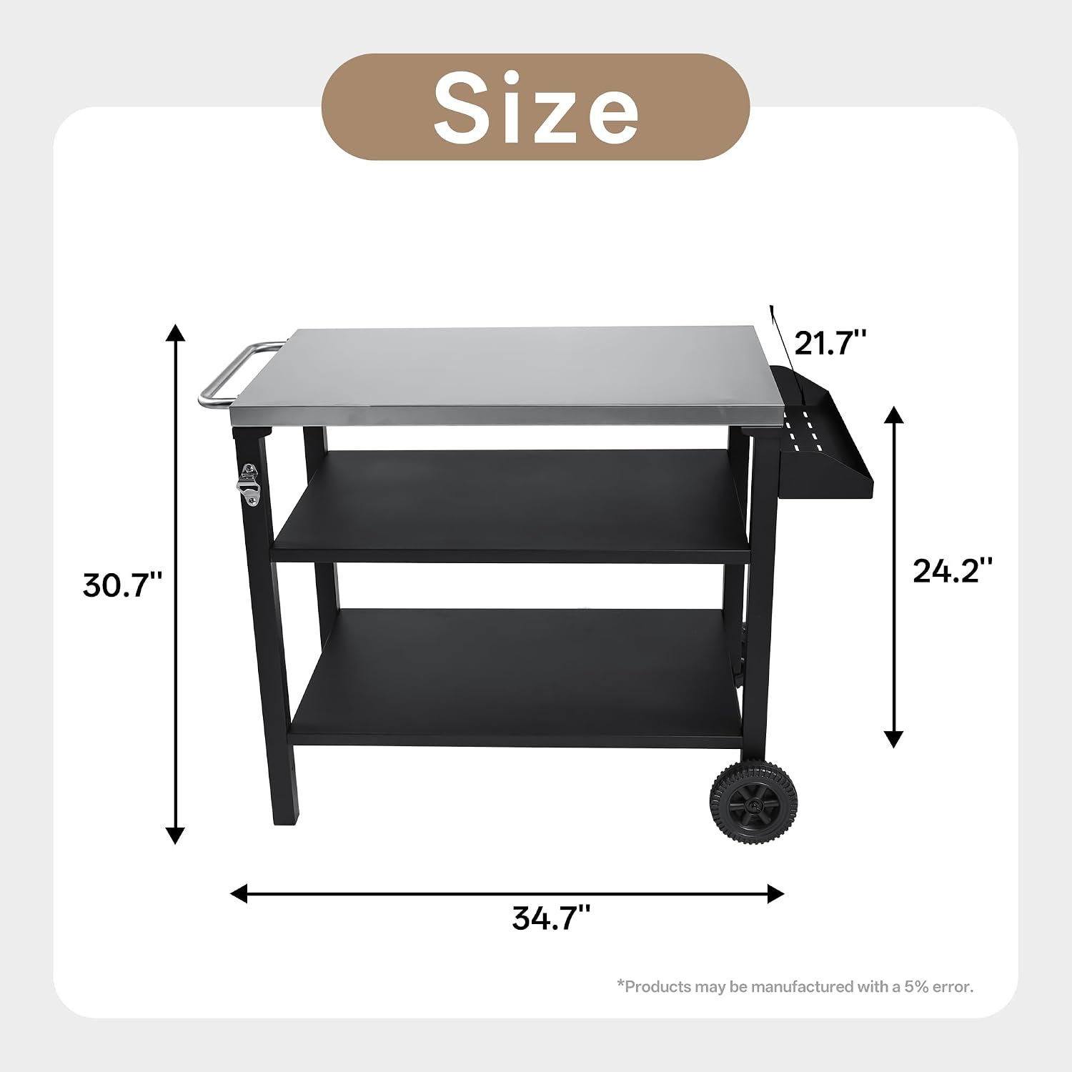 CubisVeta Stainless Steel Kitchen Workstation with Shelf & Wheels, Multipurpose Prep Table for Outdoor Cooking, BBQ, Patio & Indoor Kitchen, Heavy-Duty & Easy to Clean (34.7+Storage Basket)