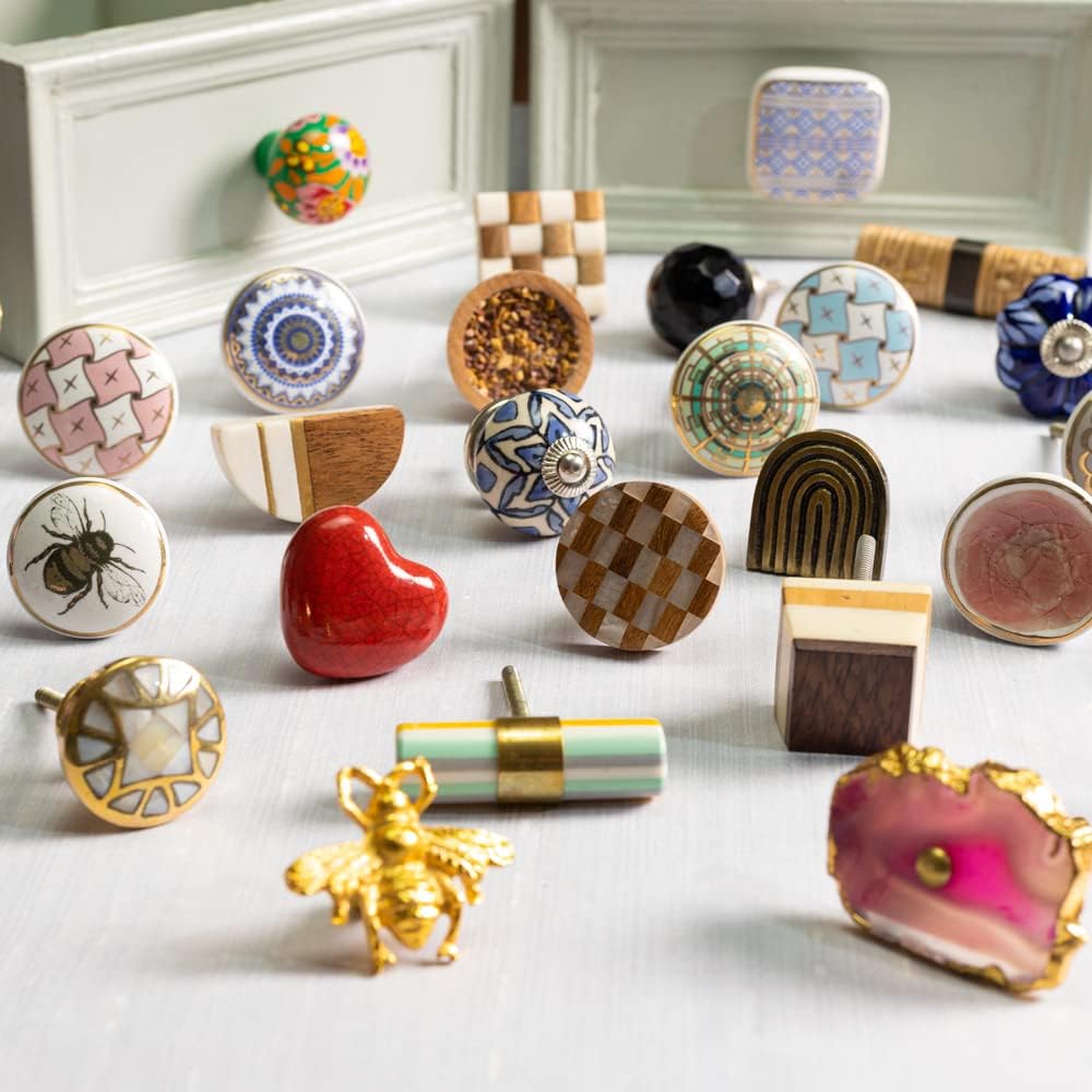 Indian Shelf 18 Piece Square Floral Ceramic Multicolor Classic Dresser Handles Drawer Knobs Cabinet Pulls Vintage Touch