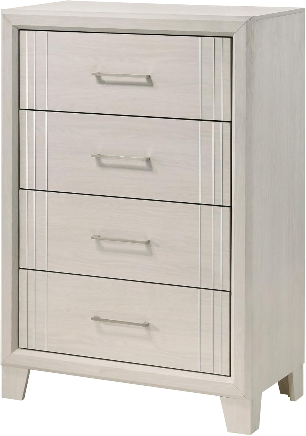 Beautiful Lustrous White Cream Finish Full Size Panel Bed Wooden 6pc Master Bedroom Set