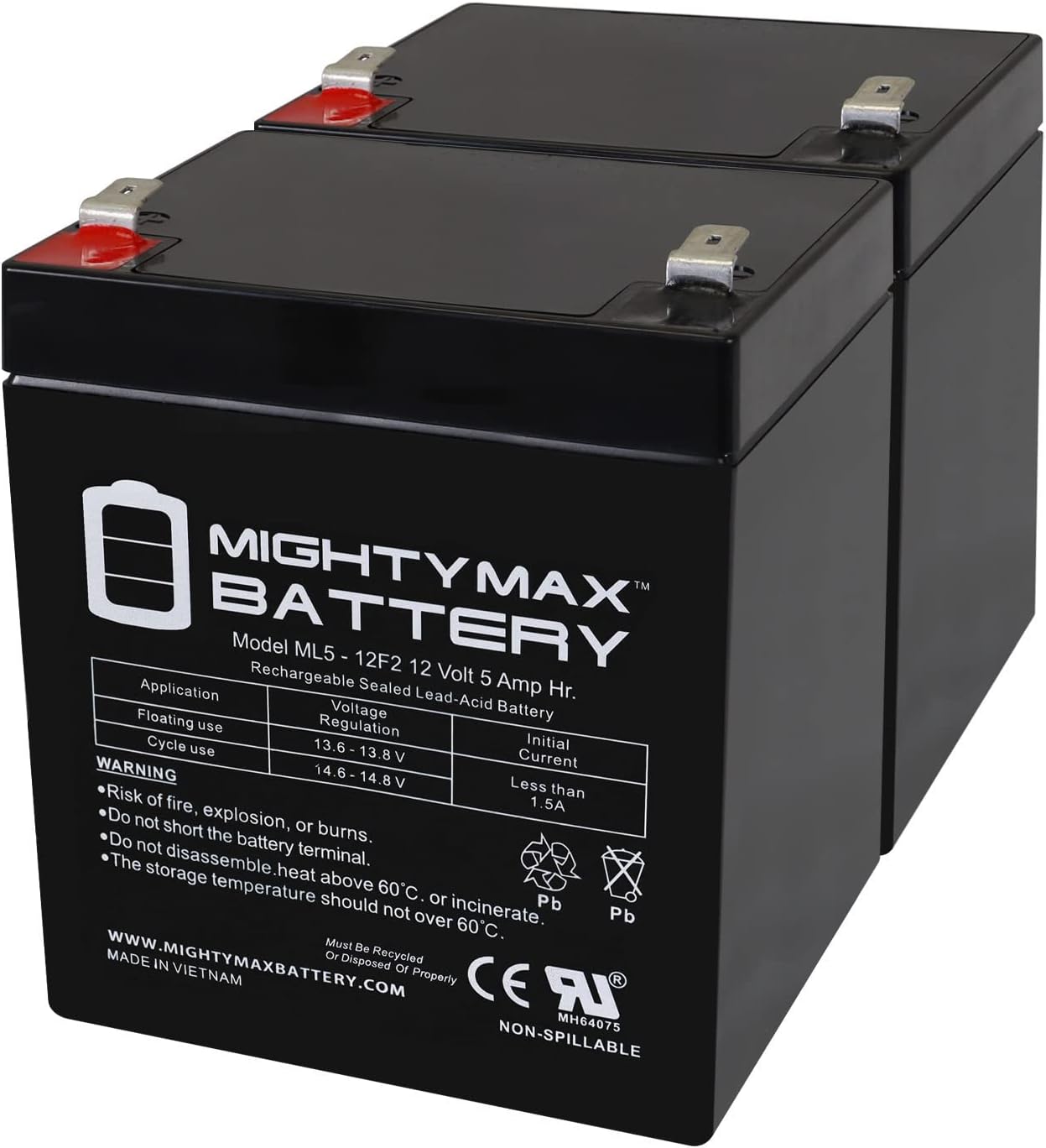 Mighty Max Battery 12V 5Ah F2 SLA Replacement Battery for Chamberlain 41A6357-1 - 12 Pack