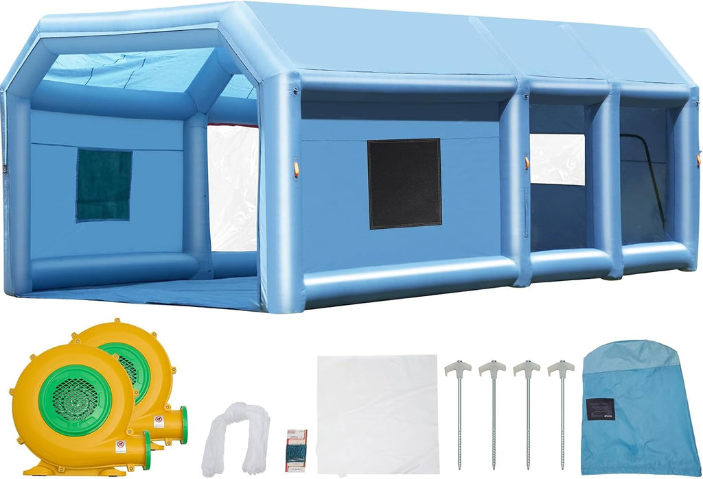 VEVOR Inflatable Paint Booth, 23 x 13.1 x 9 ft Portable Paint Booth, Featuring 750W+480W High-Power Blowers and Air Filtration System, Inflatable Spray Booth for Small Trucks and Large Motorcycle