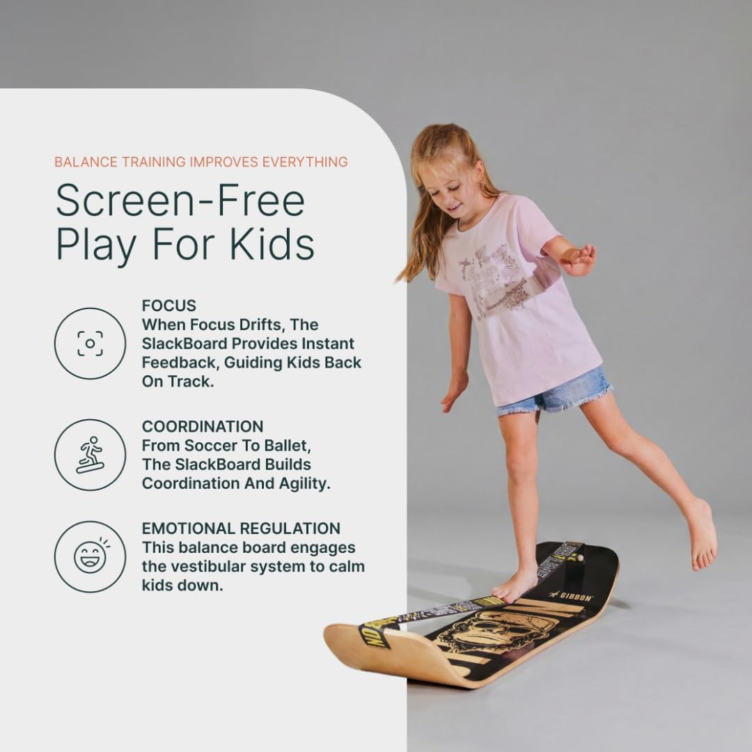 GIBBON SlackBoard - GiBoard Balance Board - Gift for Kids & Adults - 1 & 2 Line Options - Slackline Balance Trainer for Core Workouts, Standing Desk Exercise, Home Gym, Yoga & More