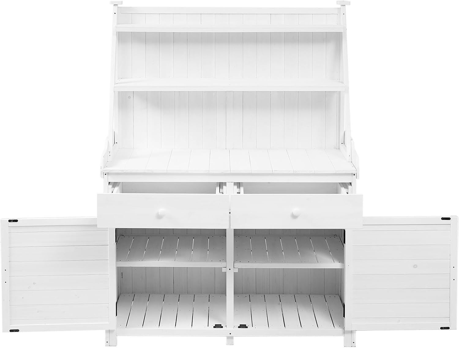 65 inch Garden Potting Bench with Storage Shelf, Drawer and Cabinet White Fir Wood Outdoor Plant Workstation Table, Heavy Duty Gardening Bench for Tools Organization Backyard Patio