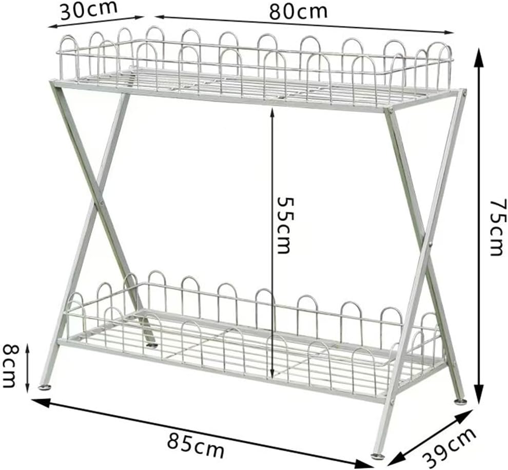 Garden Plant Stand,Outdoor Potting Bench Table,Old Balcony Iron Flower Stand with Fence,2 Tier Metal Waterproof Plant Shelf,for Living Room Patio Home Decor,White
