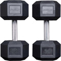 Rep Fitness Rubber Hex Dumbbell(s) - Singles (55LB +) and Pairs (5LB - 50LB) - Low Odor, Fully Knurled Handle