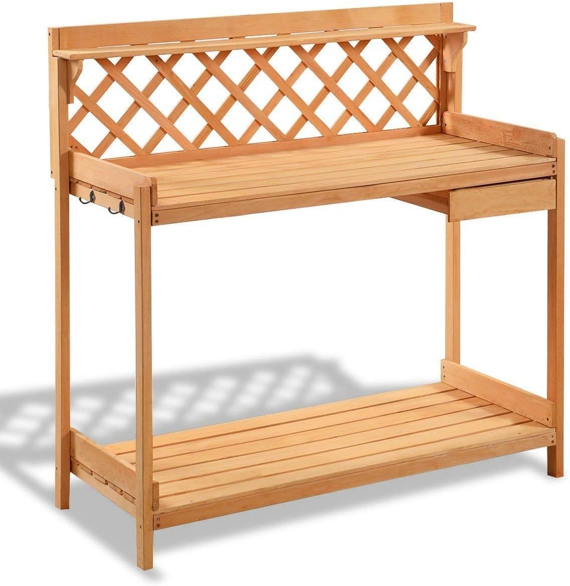 Outdoor Home Garden Wooden Potting Bench with Storage Drawer