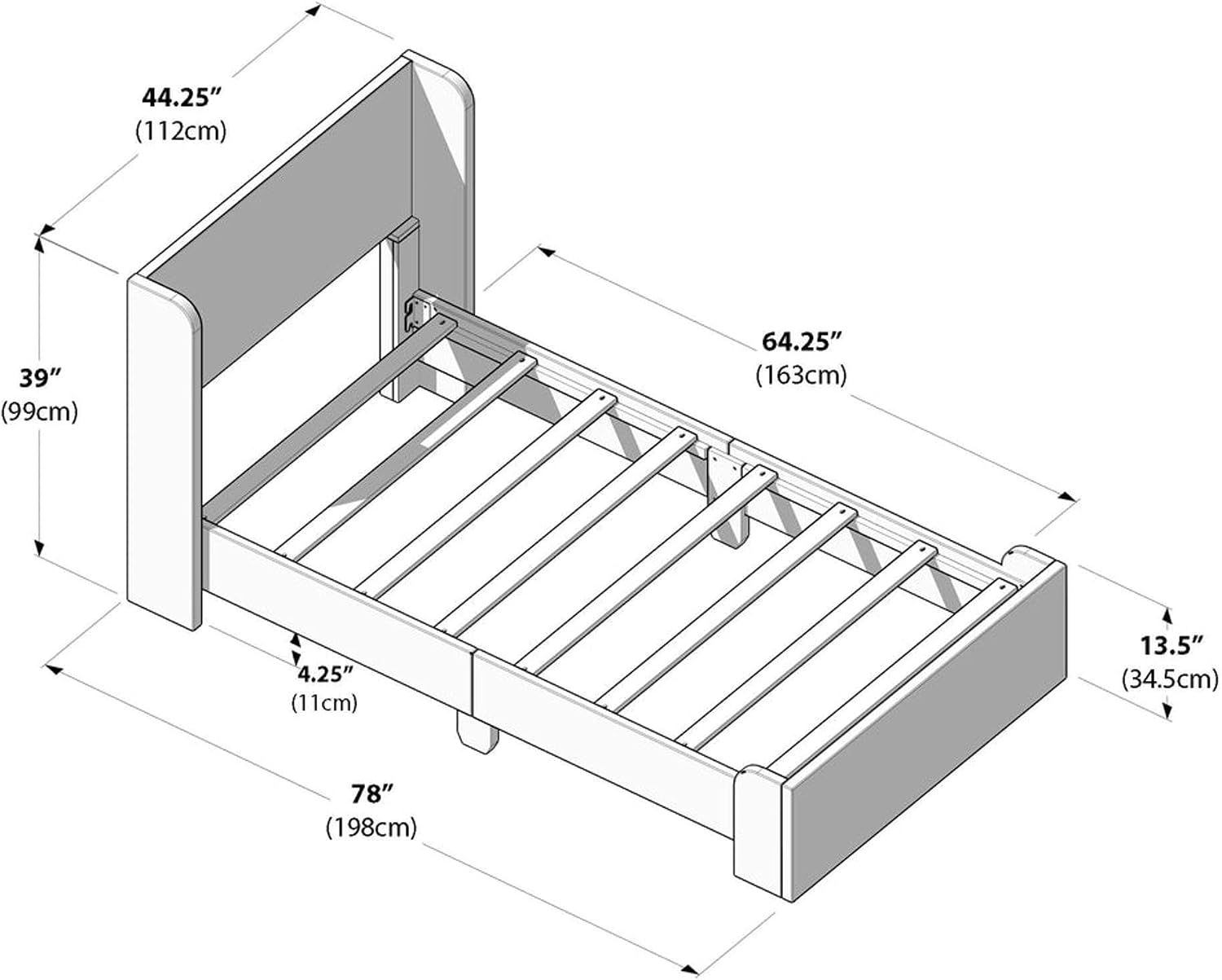 Plank+Beam Upholstered Twin Bed Frame with Rectangular Headboard, Upholstered Platform Bed, No Box Spring Needed, Easy Assembly, Green