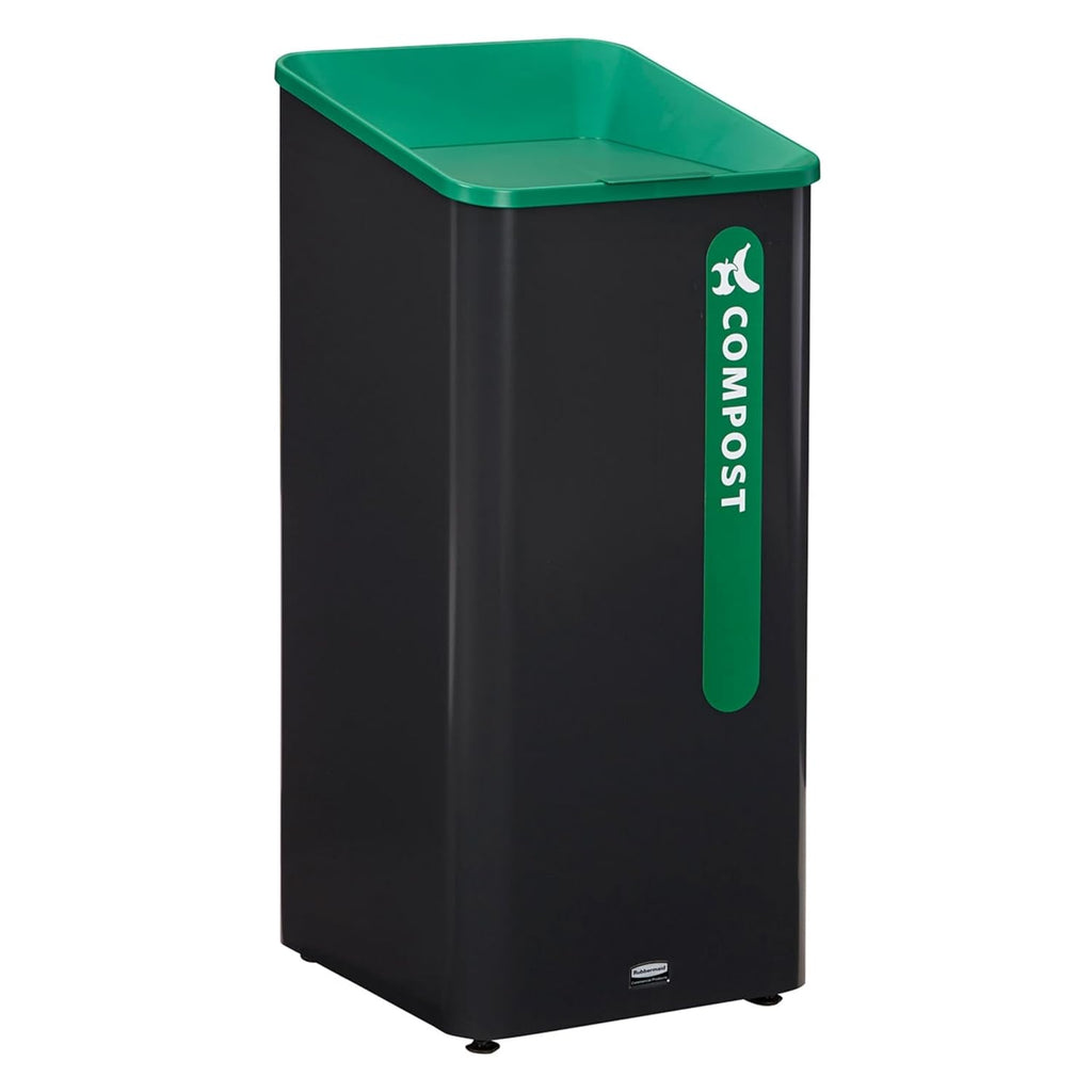 Rubbermaid Commercial Products Sustain Decorative Container, 23 Gallon Trash Can, Black/Green, Indoor for Office Buildings/Food Courts/Fast Casual Restaurants