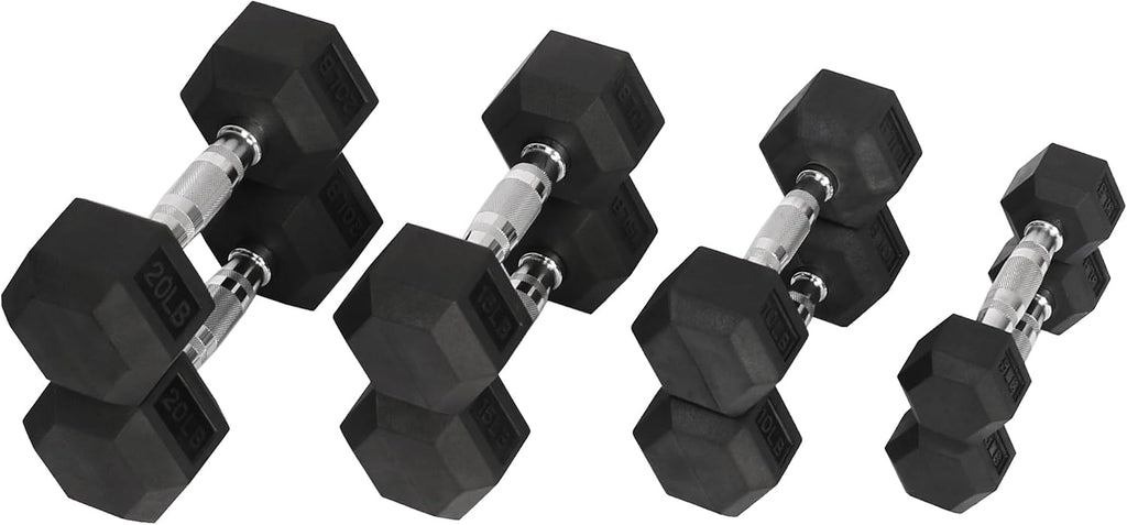 Fitvids Rubber Encased Hex Dumbbell Set Contoured Handle for Muscle Toning, Strength Building & Full Body Workout, 60LB, 100LB, 150LB and 550LB Set