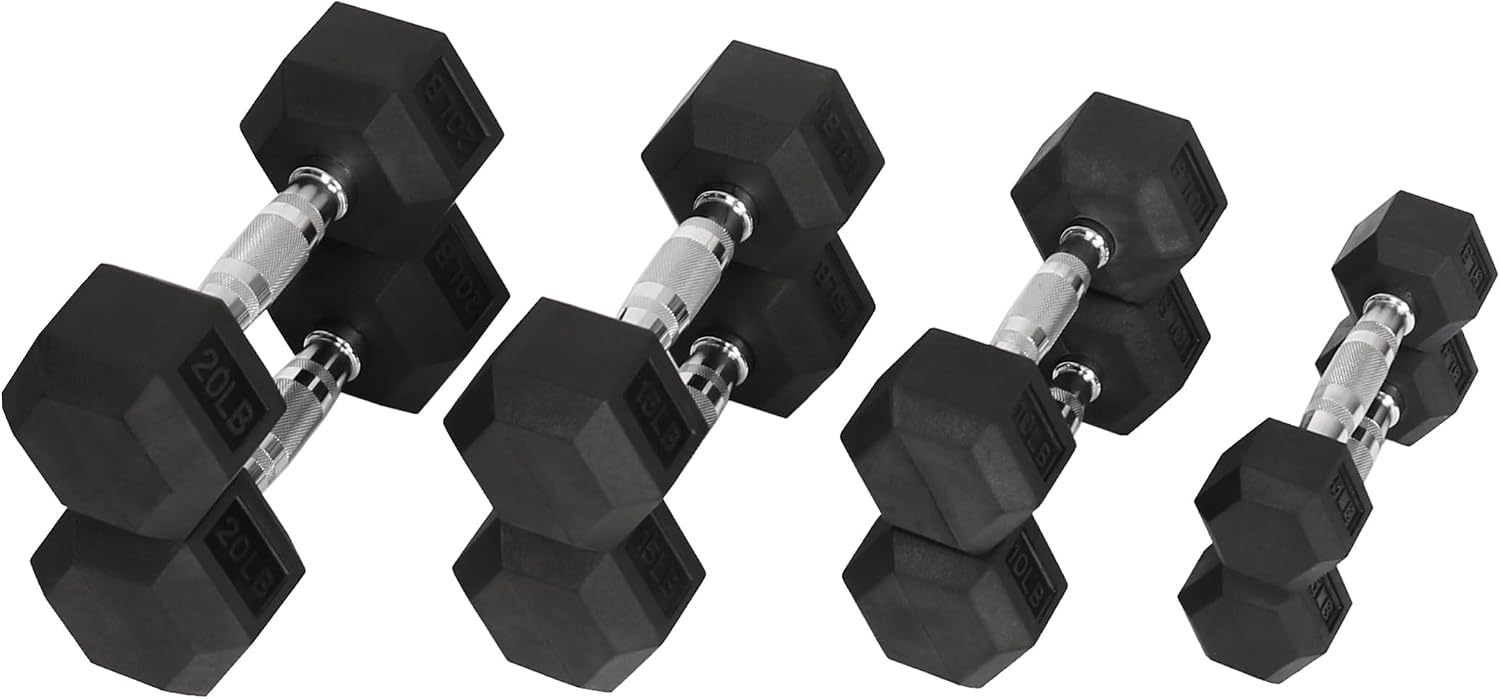 Fitvids Rubber Encased Hex Dumbbell Set Contoured Handle for Muscle Toning, Strength Building & Full Body Workout, 60LB, 100LB, 150LB and 550LB Set