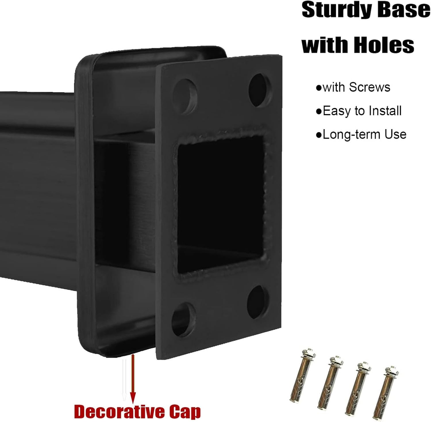 Black Glass Railing Post，for Indoor Outdoor, Heavy Duty Floor Standing Square Balustrade System, Deck Balcony Loft Guardrails，3/8' Or 1/2' Thick Tempered Glass Panels ( Color : Mid Post , Size : Heigh