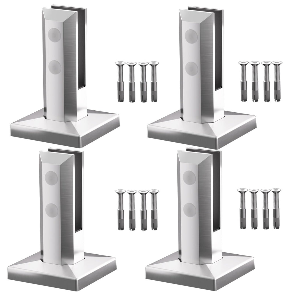 Glass Railing Spigot,4 Pack 2205 Stainless Steel 1450g Heavy Duty Square Pool Fence Glass Railing Spigots Clamp Railing Post for Home Garden Stairs Balustrade Railing Balcony