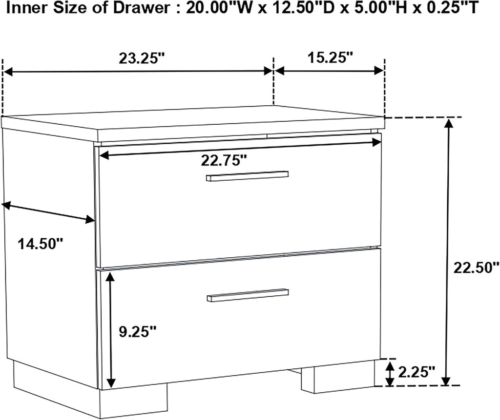 Coaster Home Furnishings Felicity Contemporary 4-Piece Bedroom Set Full Size LED Panel Bed Frame 49-inch Headboard White High Gloss 203500F-S4L