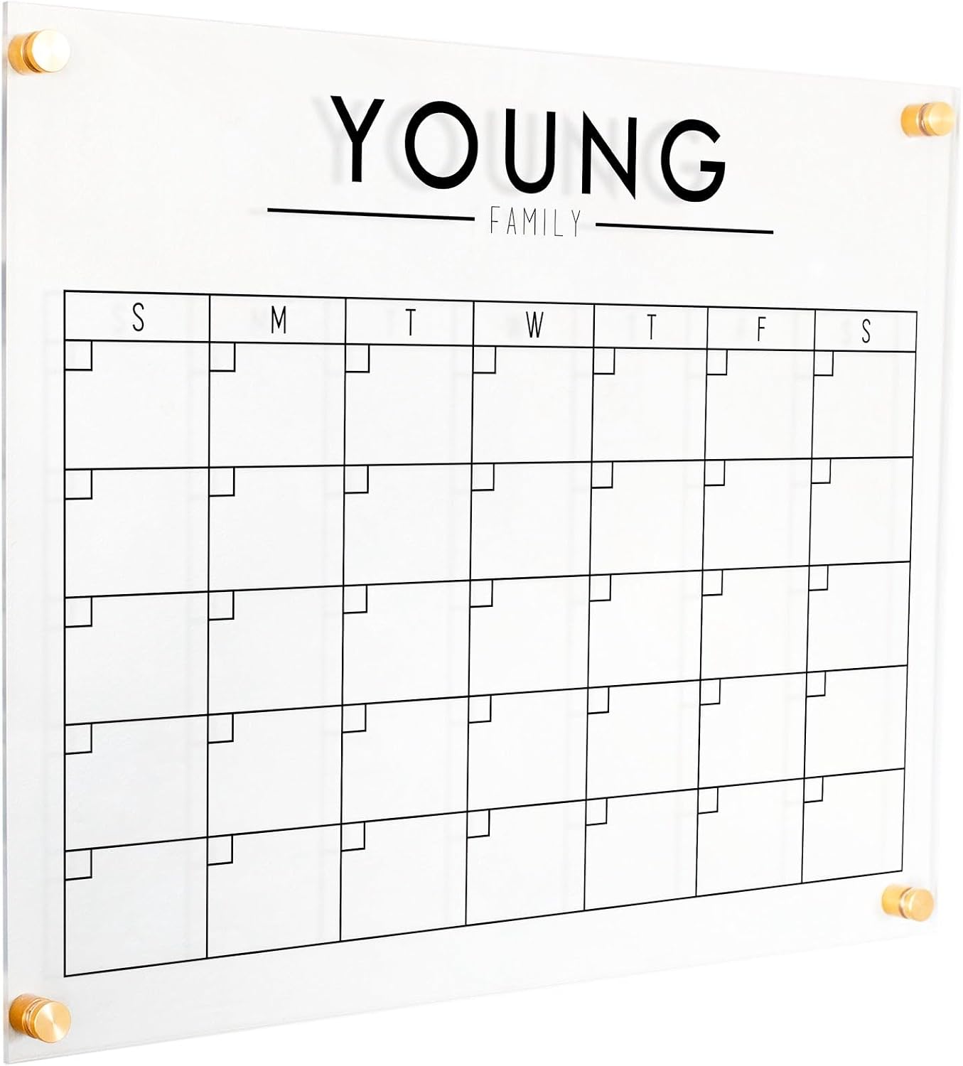 Acrylic Calendar, Horizontal Dry Erase Acrylic Calendar, Small/Medium/Large Landscape calendar, 2022 modern office calendar, planner #XX02 (18.5'T x 23'W, Gold Standoffs)