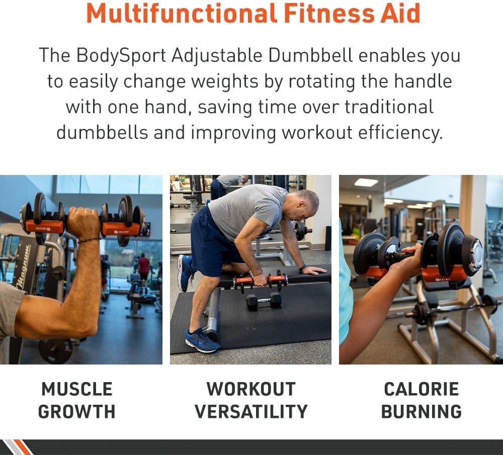 BodySport 40 Pound Adjustable Dumbbells – Includes 12 Free Weights, Ranging from 3 to 40 Pounds, Ideal for Home Gym Workouts and Weight Training