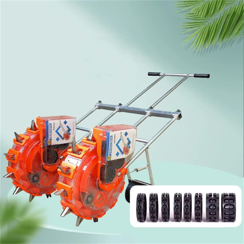 Double Row Hand-Push Roller Seeder, Lawn & Garden Spreaders Manual Seed Planter Fertilizer Machine Fertilizer Seeder for Terraces Hillsides Ntercropping Field,8 Mouths (5 Mouths