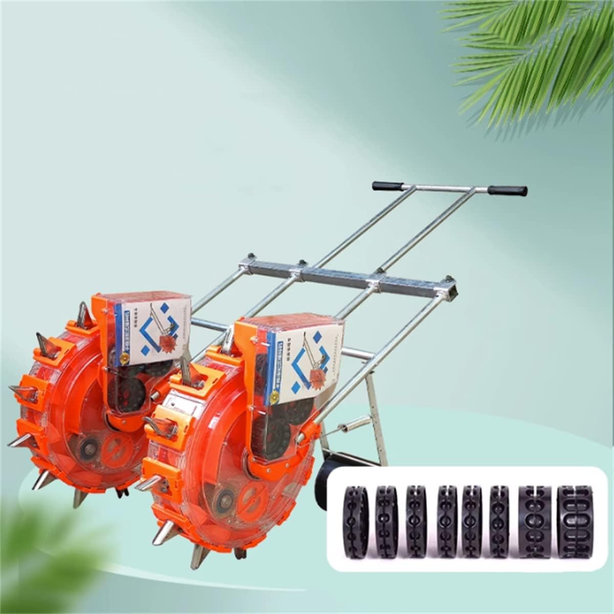 Double Row Hand-Push Roller Seeder, Lawn & Garden Spreaders Manual Seed Planter Fertilizer Machine Fertilizer Seeder for Terraces Hillsides Ntercropping Field,8 Mouths (5 Mouths