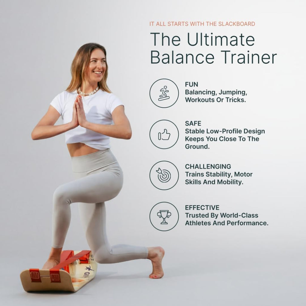 GIBBON SlackBoard - GiBoard Balance Board - Gift for Kids & Adults - 1 & 2 Line Options - Slackline Balance Trainer for Core Workouts, Standing Desk Exercise, Home Gym, Yoga & More