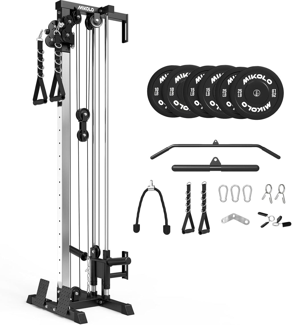 Mikolo Wall Mount Cable Station, Cable Crossover Machine with Dual Pulley System and 19 Adjustable Positions for Home Gym Fitness Equipment
