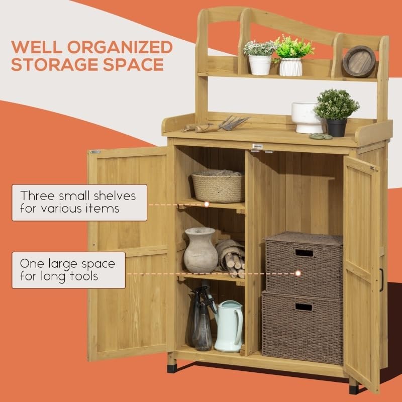 Outdoor Storage Cabinet & Potting Table,Wooden Gardening Bench W/Patio and Magnetic Doors,for Backyard Gardens(D)
