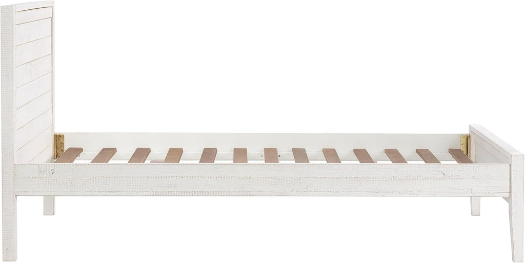 Alaterre Furniture Windsor Bed Frame with Headboard and Footboard - Solid Wood Twin Platform Bed Frame with Wood Slat Support - No Box Spring Needed, Easy Assembly (White Driftwood, Panel Headboard)