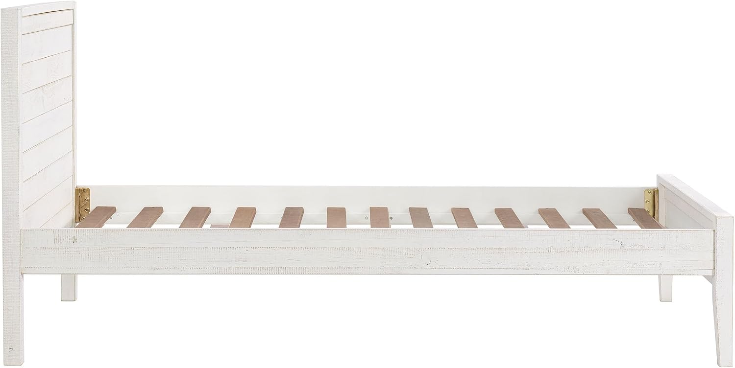 Alaterre Furniture Windsor Bed Frame with Headboard and Footboard - Solid Wood Twin Platform Bed Frame with Wood Slat Support - No Box Spring Needed, Easy Assembly (White Driftwood, Panel Headboard)