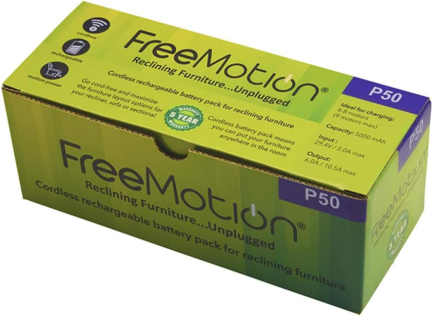 FREEMOTION 5000 mAh Battery Power Recliner Rechargeable Battery Pack, for Sofa, Sectional, Furniture, with Power Supply.