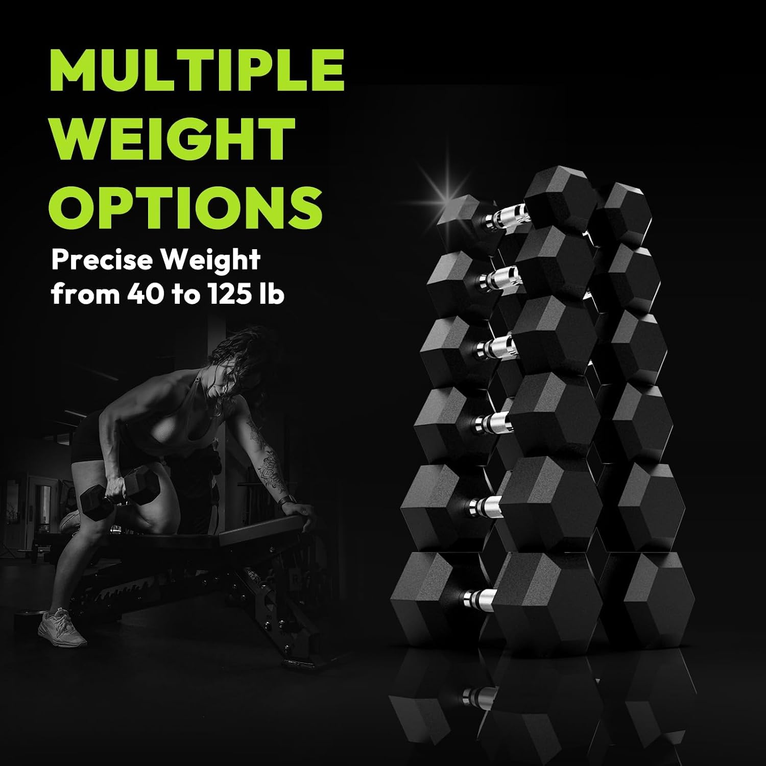 HANDBODE Hex Dumbbell 30-570 lb Dumbbell set, Rubber Encased Exercise & Fitness Dumbbells, Hand Weight for Strength Training