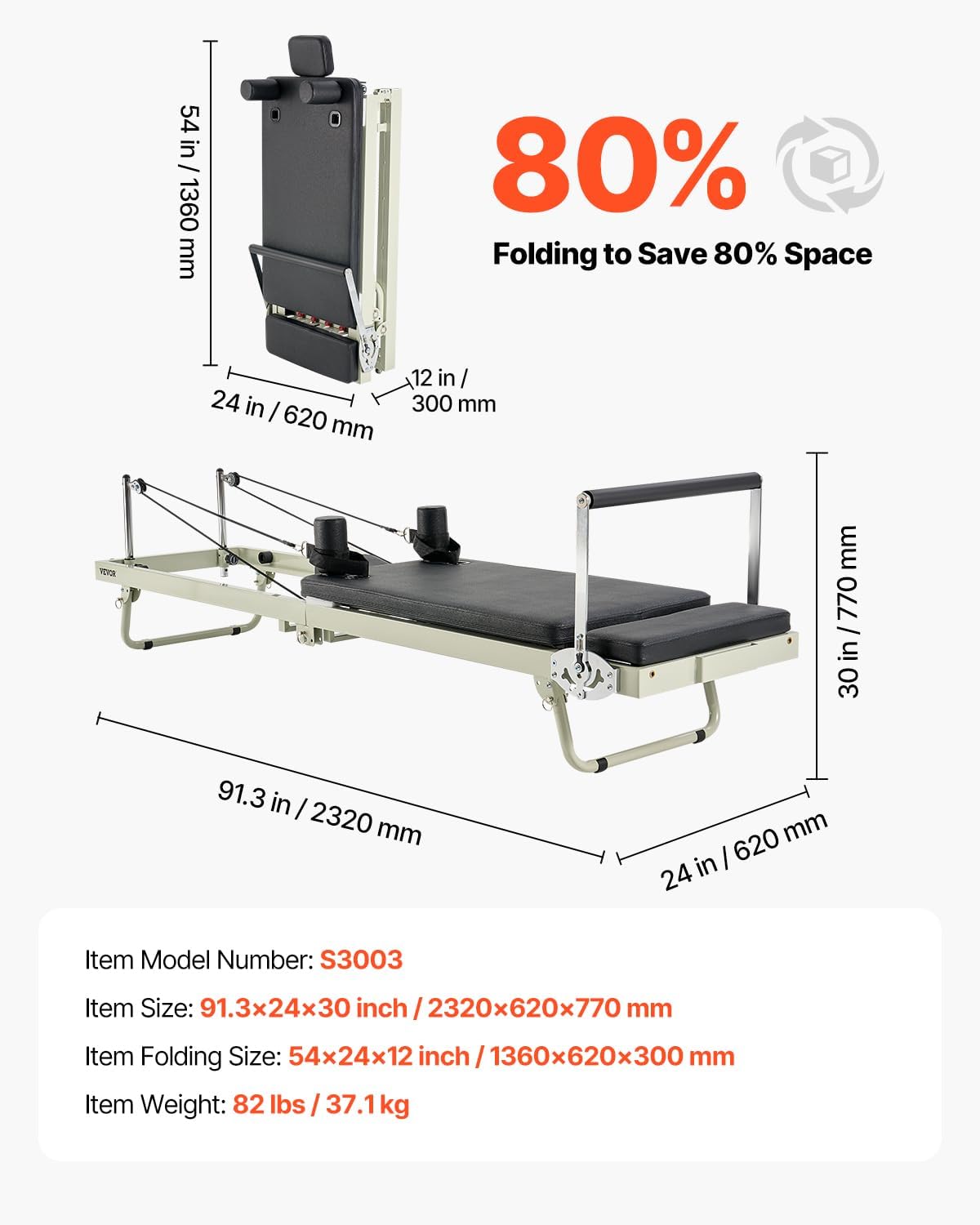 VEVOR Pilates Reformer Foldable, Suitable for Intermediate and Beginners Users, Pilates Equipment for Home Gym Studio Use with 4 Adjustable Resistance Spring, Up to 400 LBS