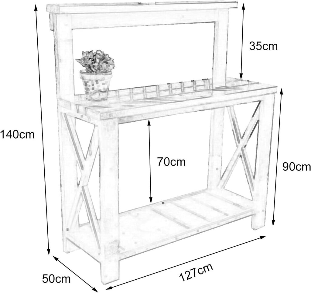 Potting Bench Work Station Garden Wooden Potting Bench Table Work Station Open Shelves Multi-Function Workbench Storage Shelf w/Hook