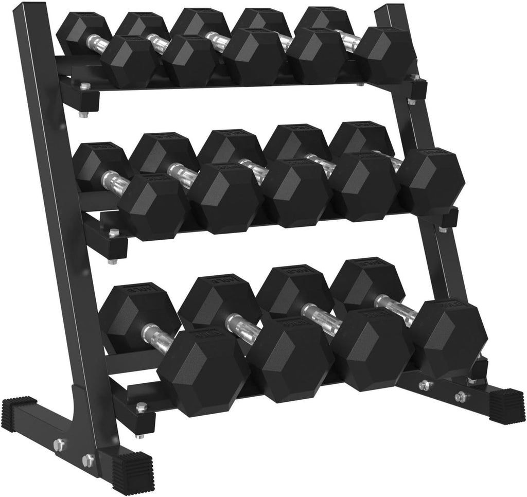 Mikolo Dumbbell Sets with Rack, Rubber Hex Dumbbells, Multiple Choices in 160/200/380/450/550LB, Hand Weights with Chrome Handle for Strength Training