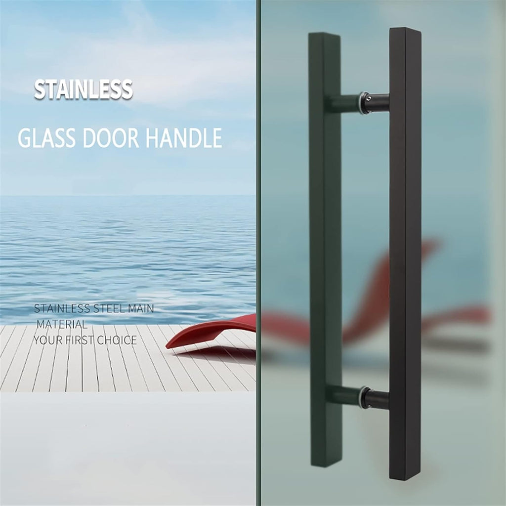 Gate Hardware Door Handle Solid Standoffs Commercial Stainless Steel Office Push-Pull Door Glass Door Wooden Door Sliding Door Handle Black Square Tube Handle (Size : 1000×800mm)