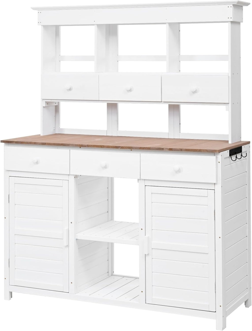 Roomfitters 65.7' Tall Garden Potting Bench Table with Hutch, 3 Shelves, 6 Drawers, 2 Cabinets and Side Hooks, White