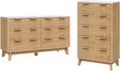 AMERLIFE 2 Piece Bedroom Set, Including Fluted 6 Drawers Dresser with Faux Marble Top, 48' Tall Modern 5 Chest of Drawers for Bedroom, Living Room, Hallway, Entryway, Natural Oak