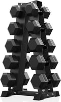 PAPABABE Hex Dumbbell Sets with Rack, 100-600lb Rubber Coated Dumbbell Weight Set and Storage Rack, Multiple Options Hand Weights for Strength Training