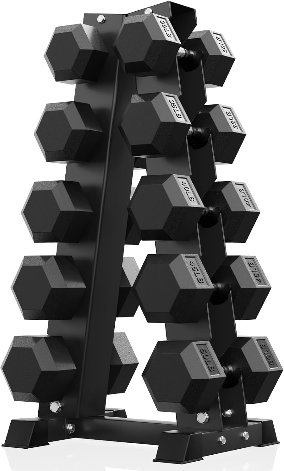 PAPABABE Hex Dumbbell Sets with Rack, 100-600lb Rubber Coated Dumbbell Weight Set and Storage Rack, Multiple Options Hand Weights for Strength Training