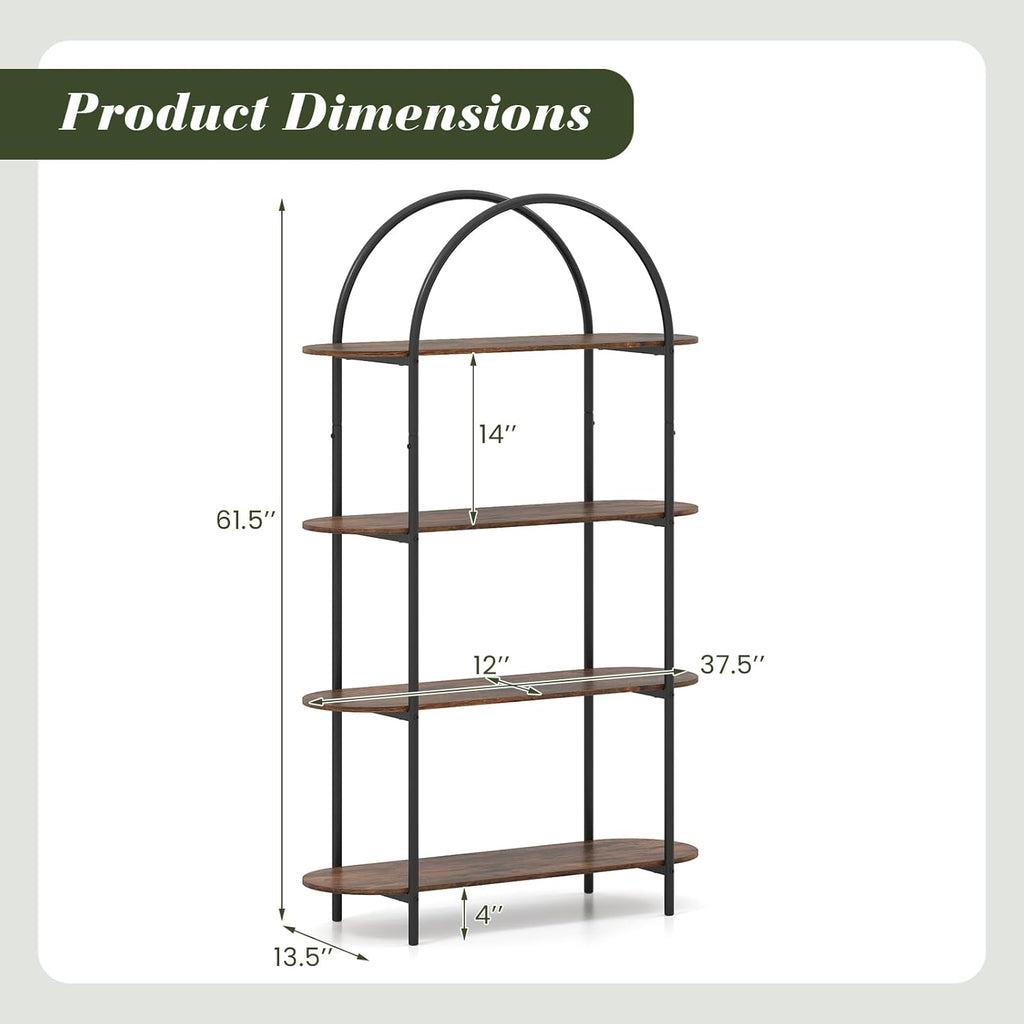 Giantex Arched Bookshelves Set of 2, 4-Tier Industrial Open Bookcase with Sturdy Metal Frame, Freestanding Display Storage Organizer for Living Room, Home Office and Bedroom, Rustic Brown