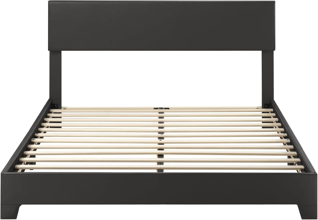 SHA CERLIN Full Size Platform Bed Frame with Clean Line Fabric & Adjustable Headboard, Wood Slats Support, No Box Spring Needed, Easy Assembly, Black