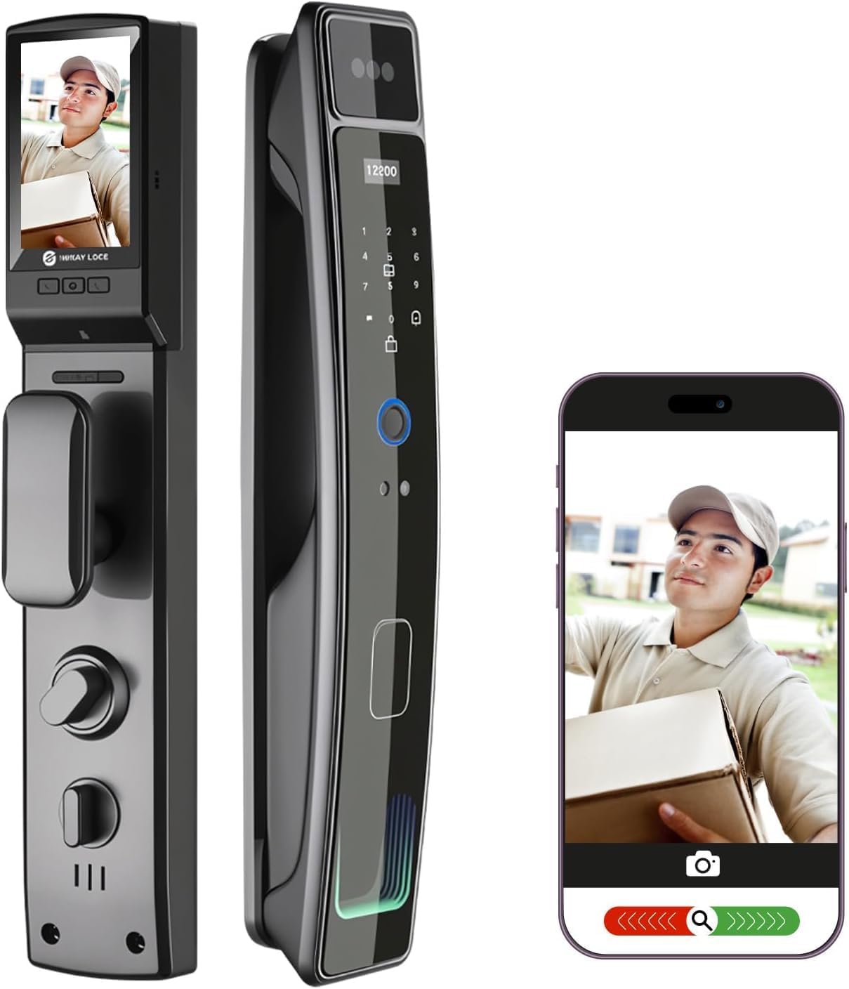 Smart Door Lock with Camera & 3D Face Recognition, Keyless Entry Door Lock with Fingerprint, Password, IC Card, App Control & Doorbell, Secure Mortise Lock for Front Door (Usmart App)