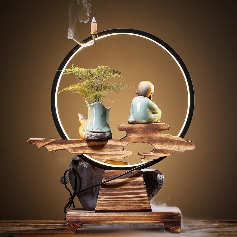 Small Fountain Indoor Tabletop Fountain with Light Ring Water Fountain Humidifier Living Room Office Home Creative Craft Ornaments Tabletop Fountains