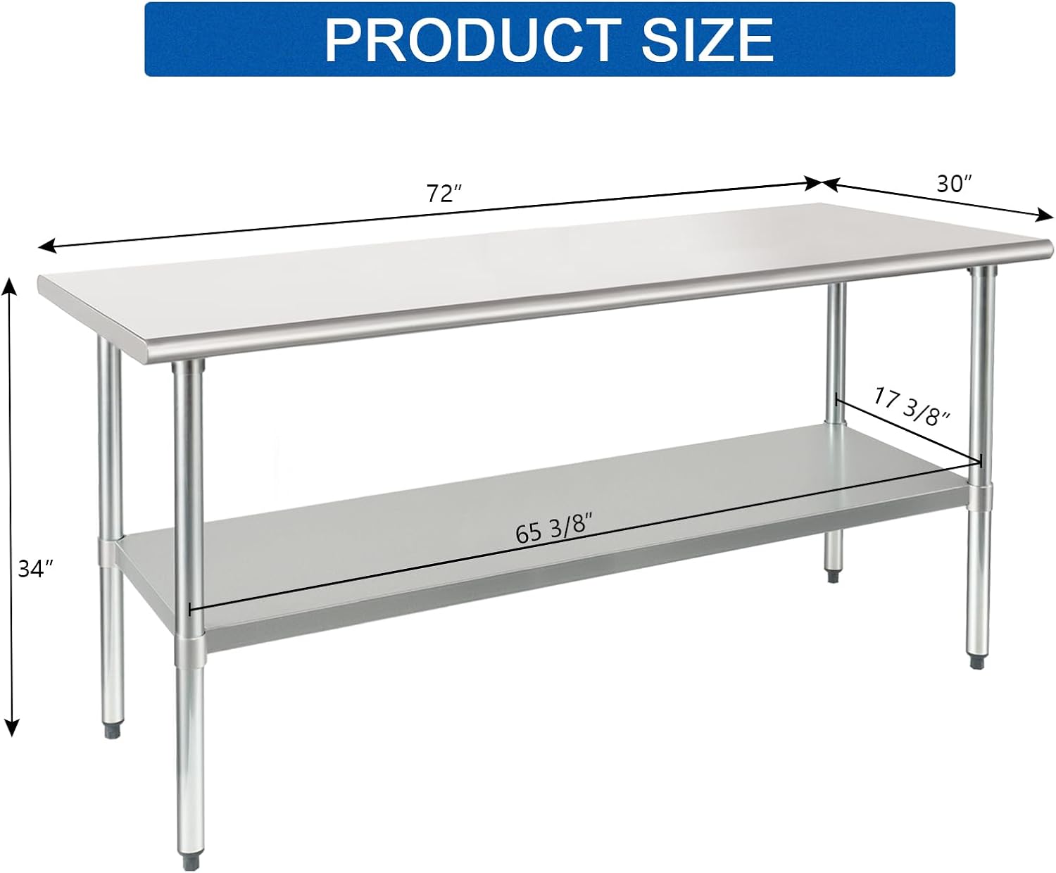 HARDURA Stainless Steel Table 30X72 Inches with Undershelf and Galvanized Legs NSF Heavy Duty Commercial Metel Table for Food Prep