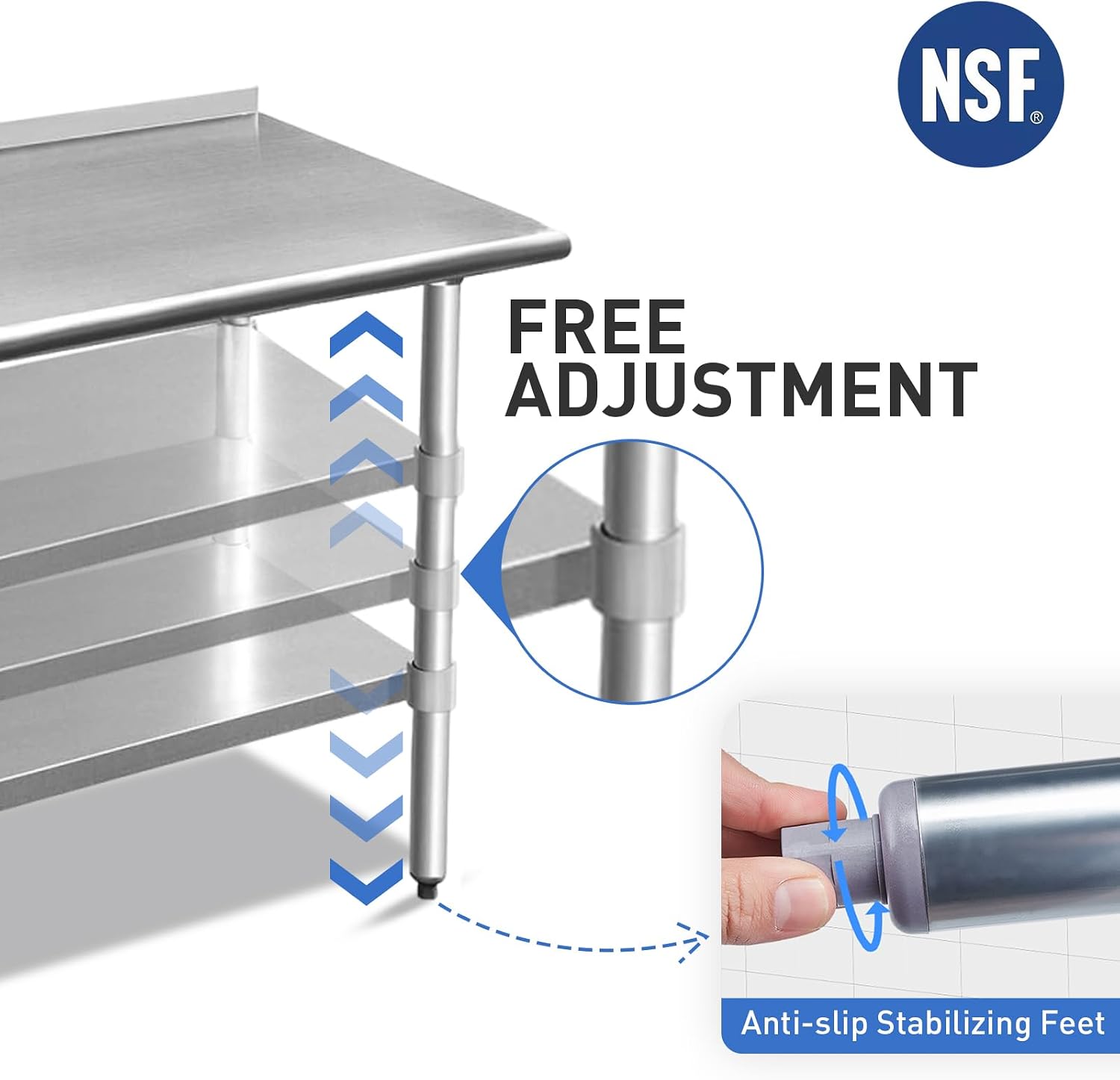 ROCKPOINT Stainless Steel Prep & Work with Backsplash 30x30 Inches, NSF Metal Commercial Kitchen Heavy Duty Table with Undershelf for Restaurant, Home and Hotel