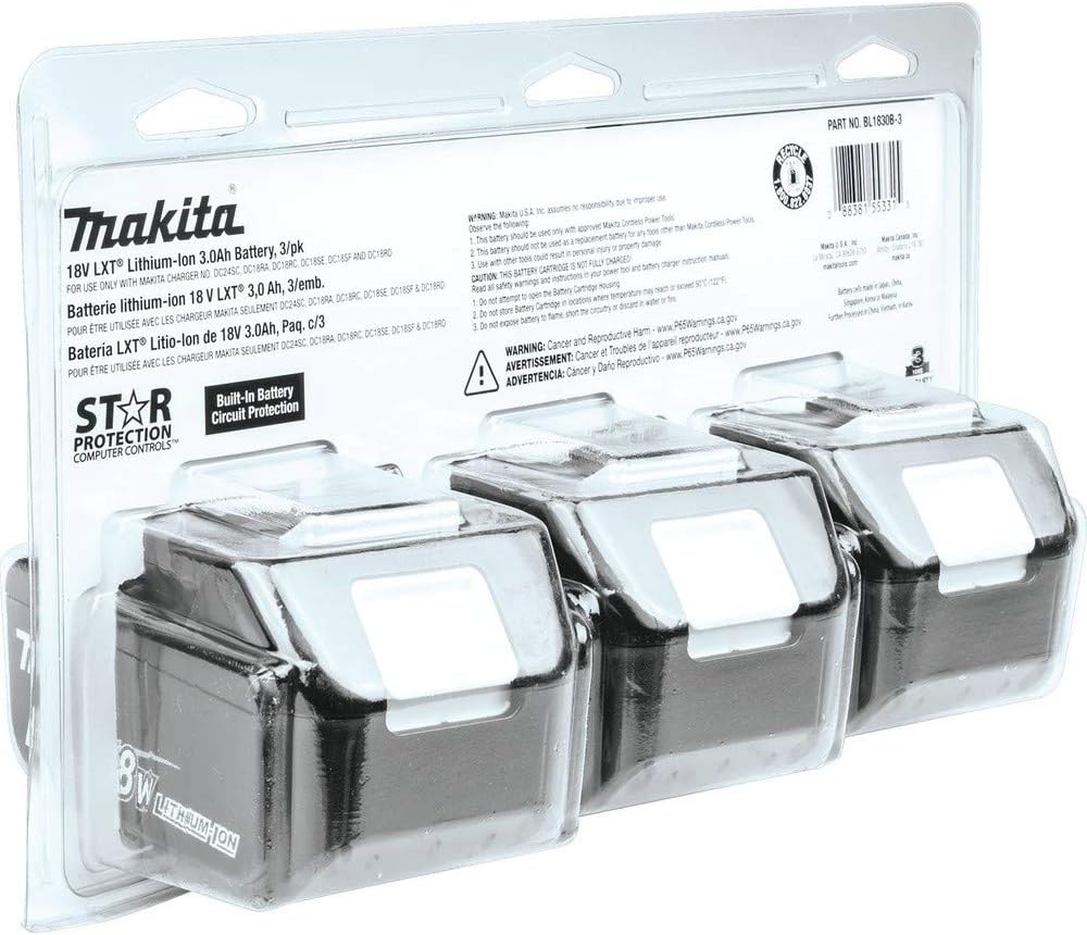 Makita BL1830B-3 18V LXT® Lithium-Ion 3.0Ah Battery, 3/pk
