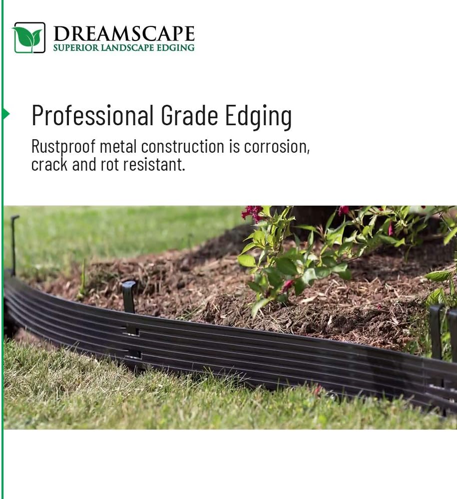 Dreamscape PRO Aluminum Landscape Edging - Easy Install Professional Landscaping Border - 10 Strips, 8ft Each (80ft Total) - Mill Finish (Natural Aluminum) - Metal Divider for Lawn, Garden, Flowerbed