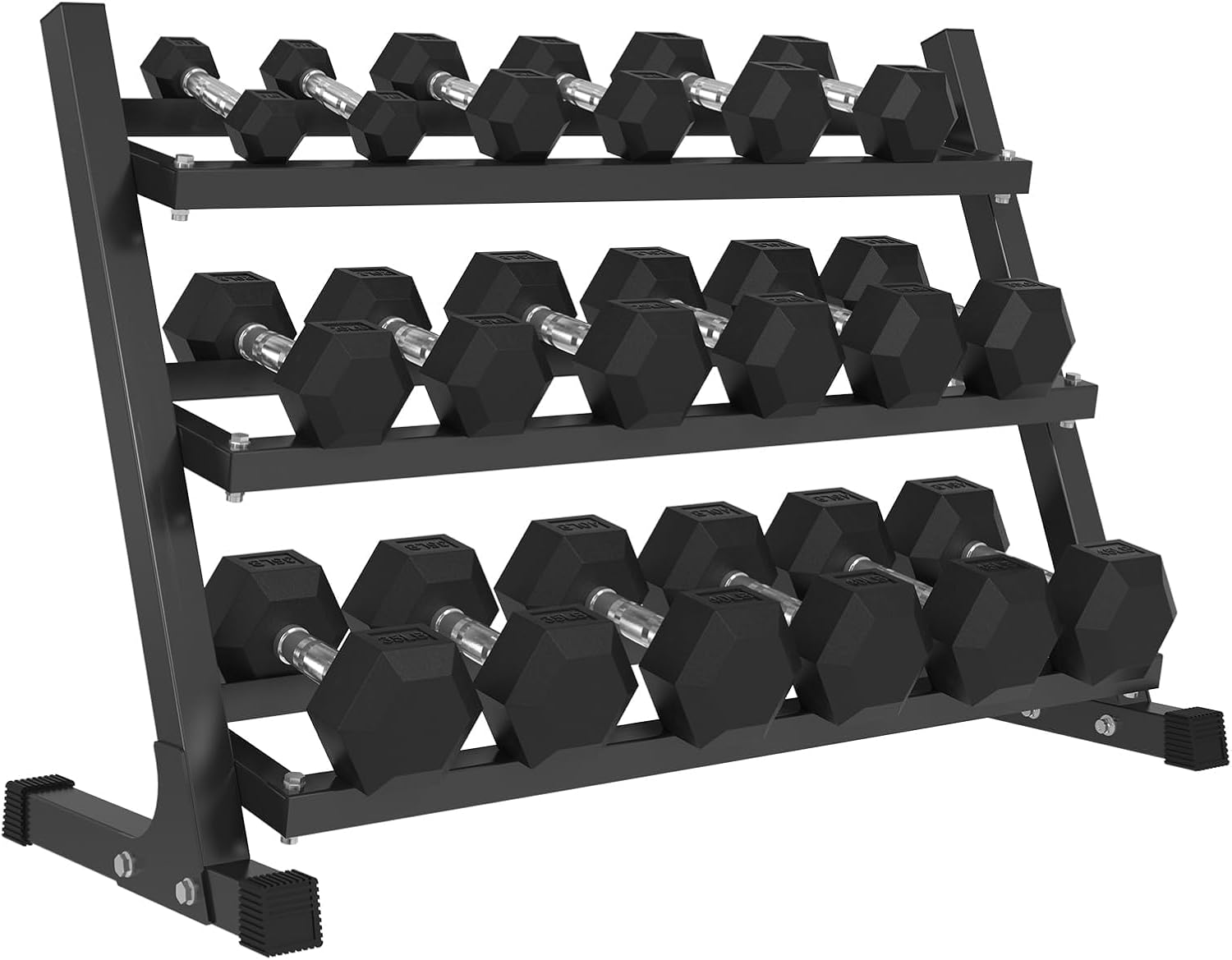 Mikolo Dumbbell Sets with Rack, Rubber Hex Dumbbells, Multiple Choices in 160/200/380/450/550LB, Hand Weights with Chrome Handle for Strength Training