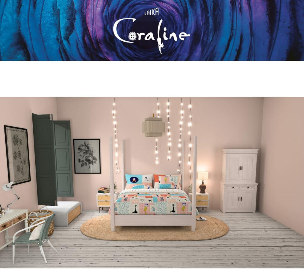 Coraline Kids Bedding Super Soft & Cozy Reversible Microfiber Comforter and Sheet Set with Sham, 7 Piece Full Size, (Officially Licensed Product) By Franco